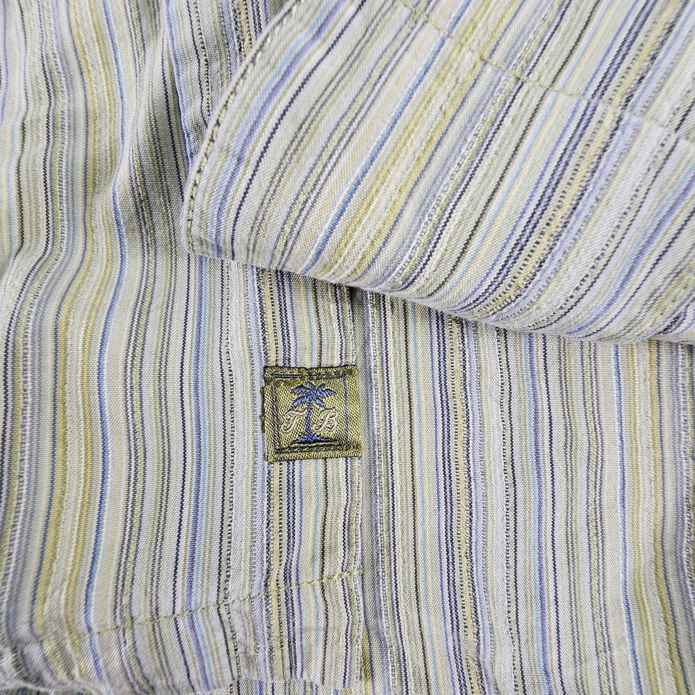 Tommy Bahama Shirt Mens Large Green Blue Striped 100%‎ Silk Short Sleeve Casual - Picture 3 of 7